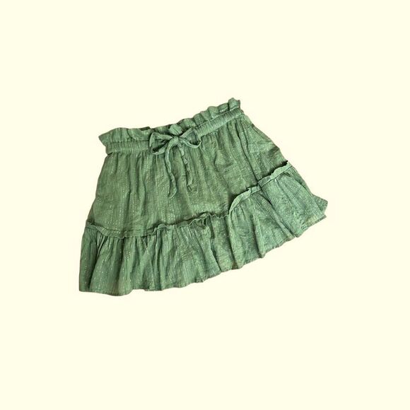 Majorelle Stretch Waist Tiered Pleated Flowy Mini Skirt Women's Green Large - Picture 1 of 5